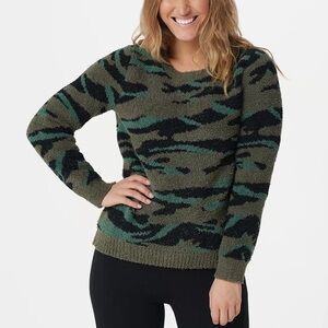 Barefoot Dreams Women XS Green Camo CozyChic Seaside Crew-Neck Pullover Sweater